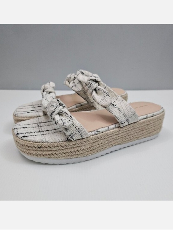 Stuart Weitzman Bandeau Platform Sandal Womens 8.5 White Black Tweed Espadrille
